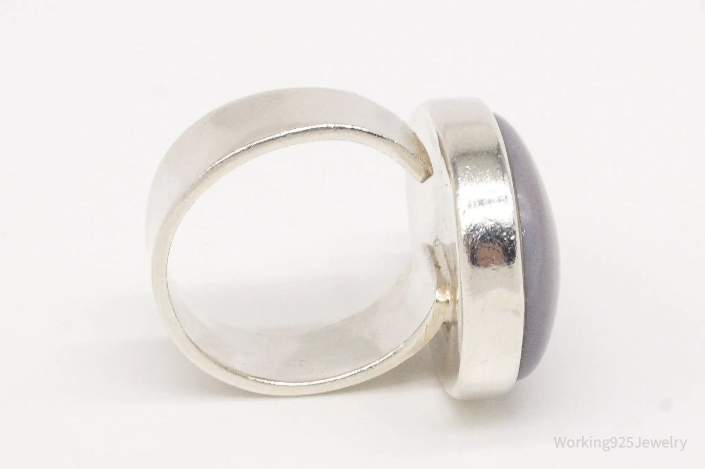 Vintage Lace Agate Sterling Silver Ring - Size 8.5 Adjustable Plush Fashion Hub