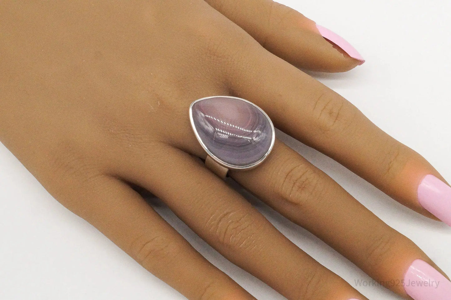 Vintage Lace Agate Sterling Silver Ring - Size 8.5 Adjustable Plush Fashion Hub