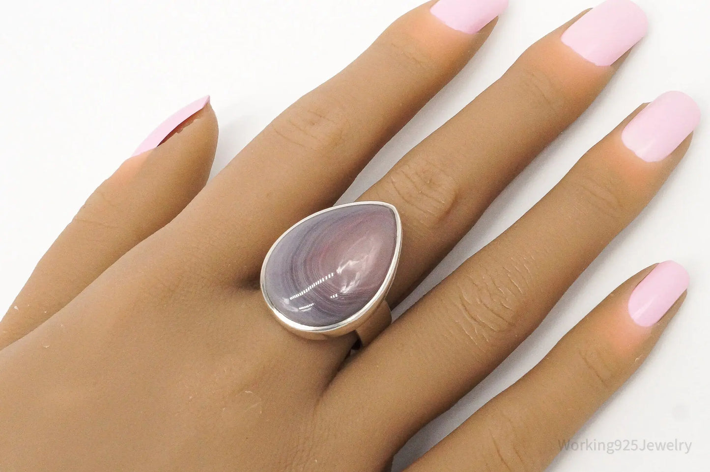 Vintage Lace Agate Sterling Silver Ring - Size 8.5 Adjustable Plush Fashion Hub