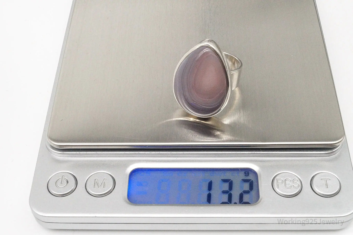 Vintage Lace Agate Sterling Silver Ring - Size 8.5 Adjustable Plush Fashion Hub