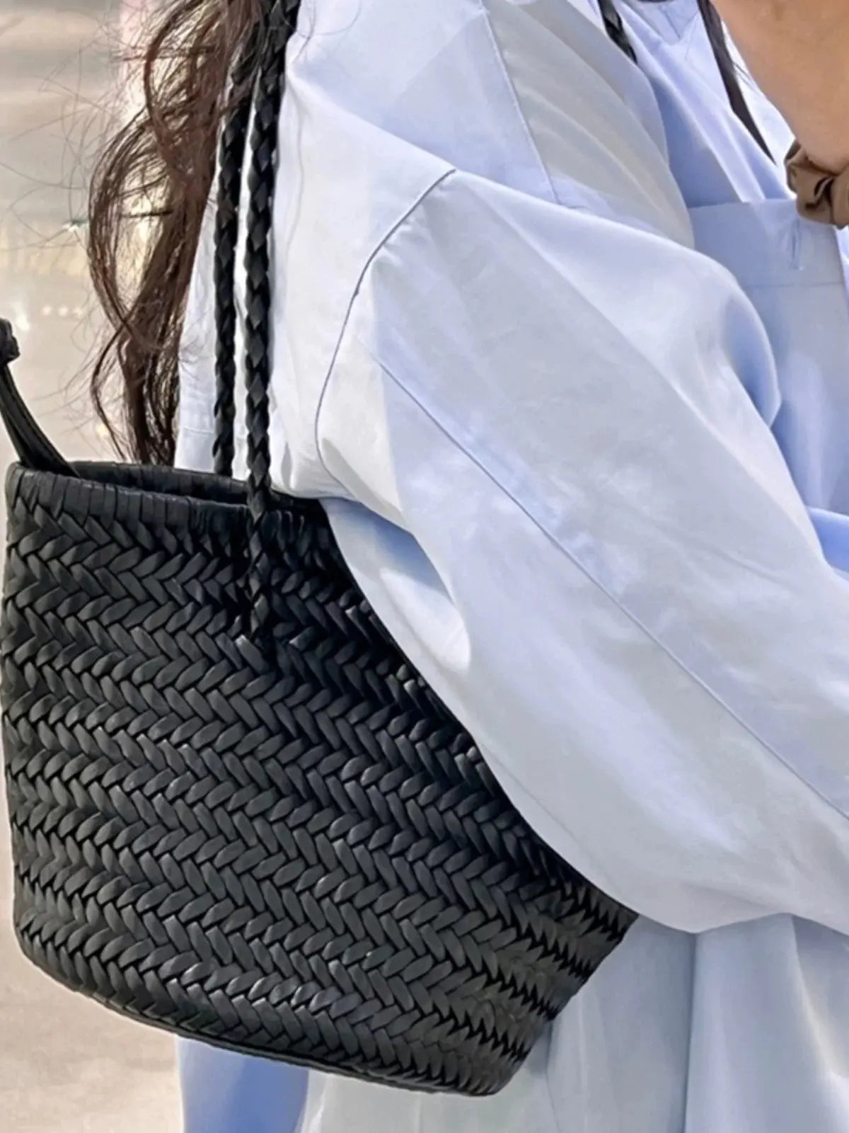 Vintage PU Leather Hand-Woven Bucket Bag Plush Fashion Hub