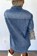 Vintage wash button-down denim midi dress by Trendsi, made of 100% cotton with a casual, relaxed style and classic denim fabric.