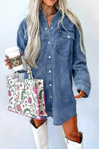 Vintage wash button-down denim midi dress by Trendsi, made of 100% cotton with casual style and classic denim fabric.