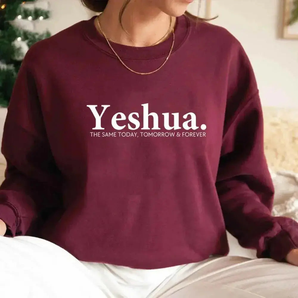 Vintage Yeshua Christian faith sweatshirt by Plush Fashion Hub, retro religious sweatshirt with faith-themed design.