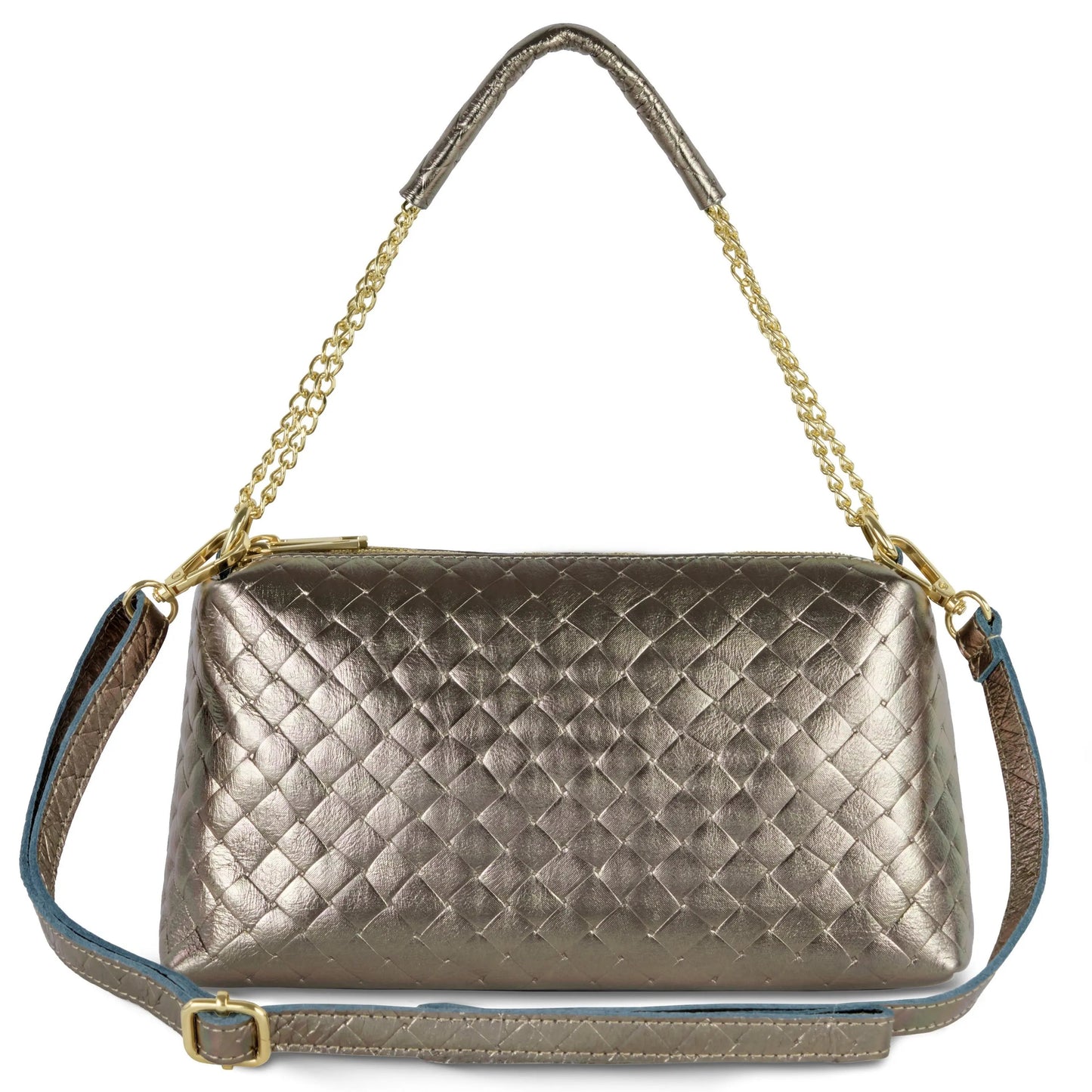 Weave Metallic Suede Leather Shoulder Bag TAKEASY