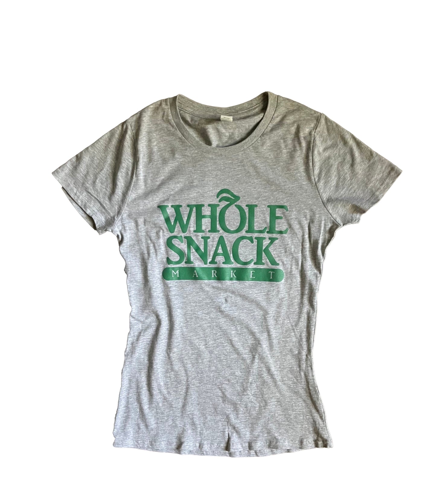 Gray women's T-shirt from Plush Fashion Hub featuring the Whole Snack design, casual fit and comfortable fabric.
