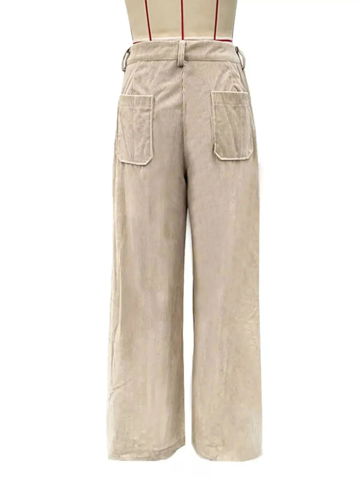 Women's high-waisted wide-leg corduroy trousers by Plush Fashion Hub, featuring a soft textured fabric and relaxed fit.