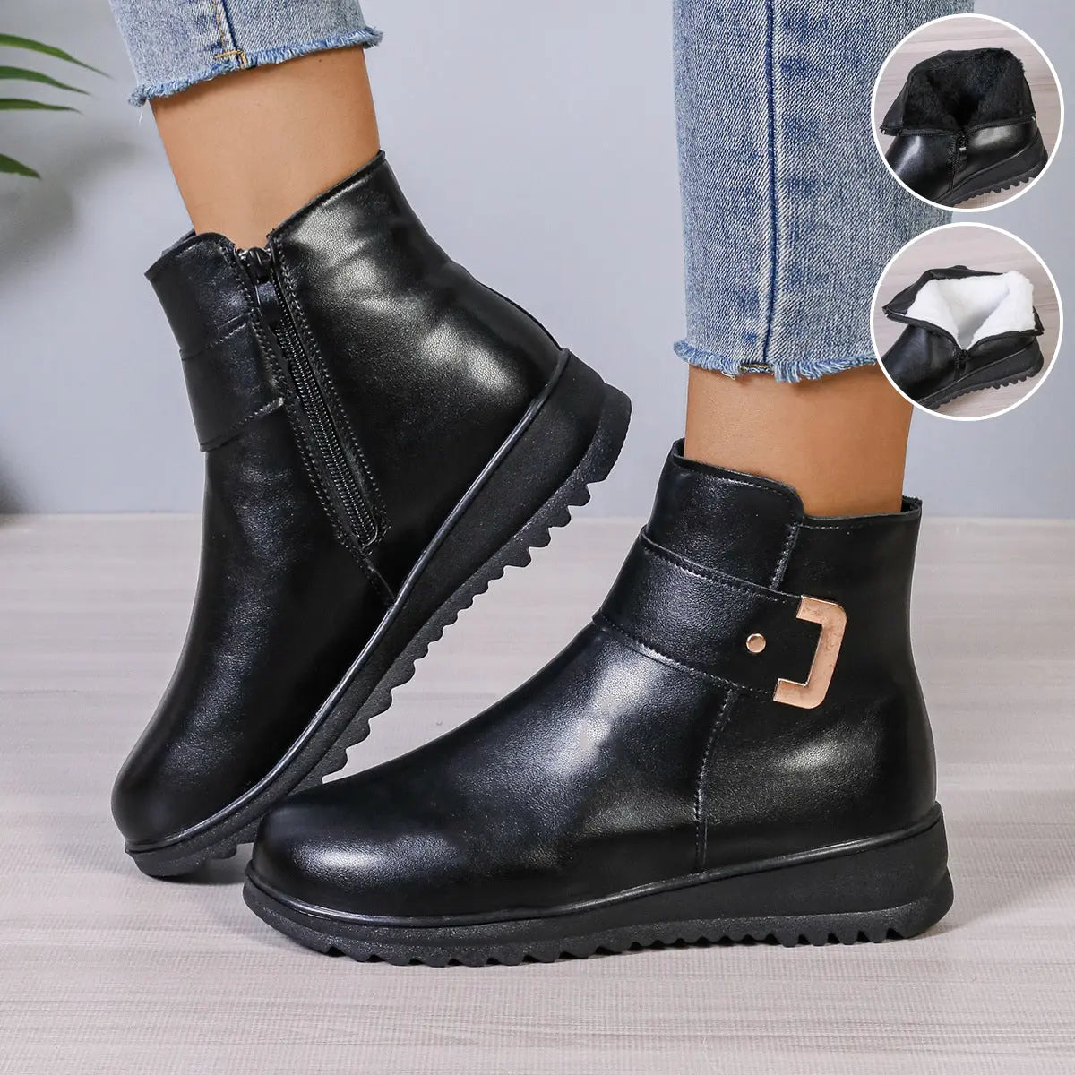 Winter Fleece Boots With Side Zipper Non-slip Ankle Boots For Women Plush Fashion Hub