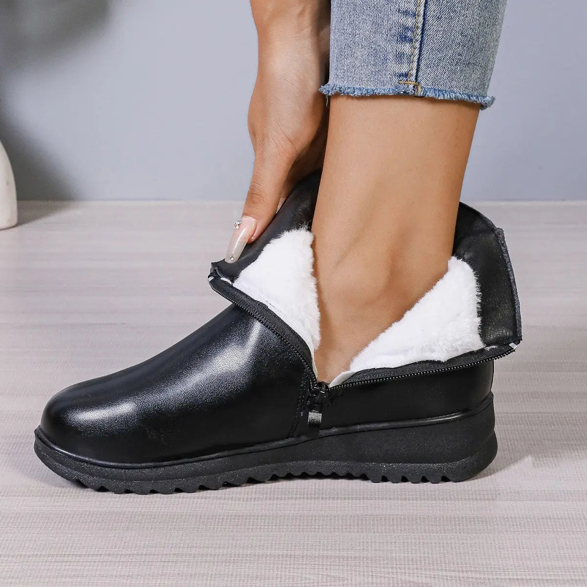 Winter Fleece Boots With Side Zipper Non-slip Ankle Boots For Women Plush Fashion Hub