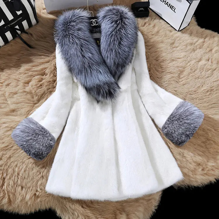 Women Autumn Winter Special Fur Coat Artificial Mink Hair Women Long Cut Coat Fox Fur Big Fur Collar Perfecsy
