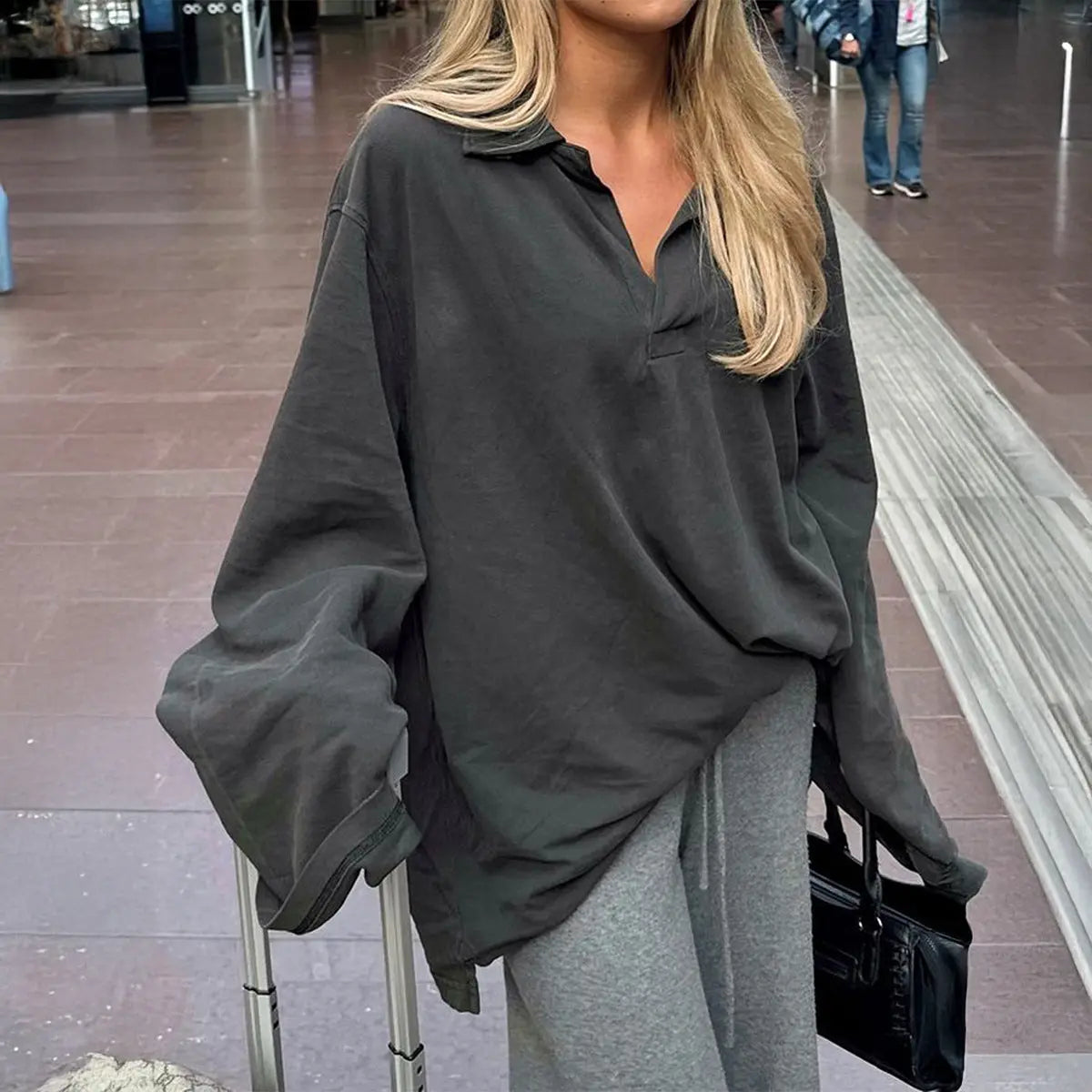 Women Clothing Autumn Winter Casual Vacation Loose Long Sleeved Sweatshirts Perfecsy