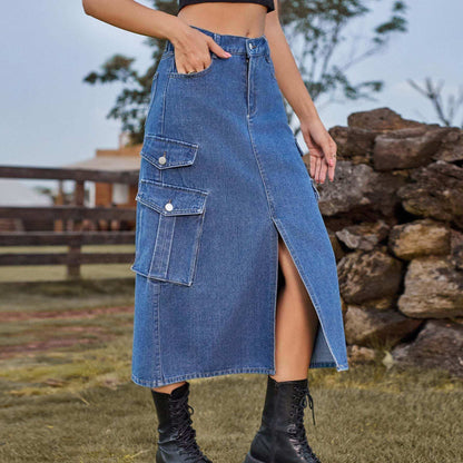 Women's Denim Cargo Casual Skirt - Plush Fashion Shop #