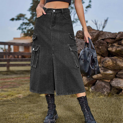 Women's Denim Cargo Casual Skirt - Plush Fashion Shop #