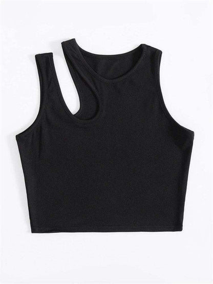 Women's T-Shirts Fashion Hollowed-out Camisole in black, chic design, European style.