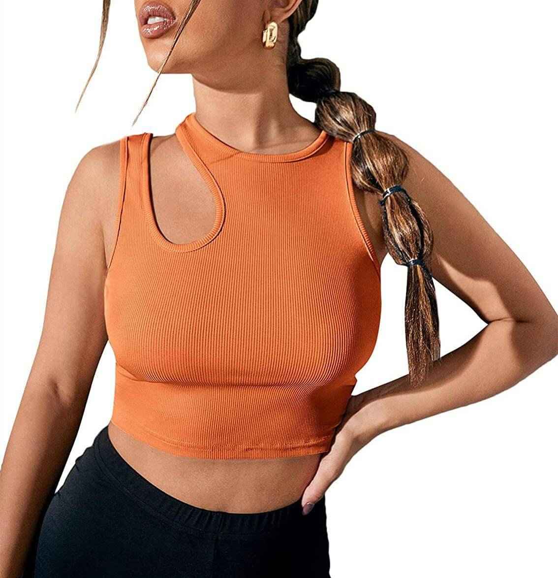 Women's T-Shirts Fashion Hollowed-out Camisole in Orange - Trendy Summer Style.