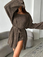 Women's leopard print pajama lounge set with cami, shorts, and cardigan by Trendsi, featuring a stylish and comfortable sleepwear ensemble.