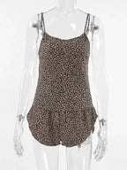 Women's leopard print pajama lounge set with cami, shorts, and cardigan by Trendsi, featuring a stylish and comfortable sleepwear ensemble.
