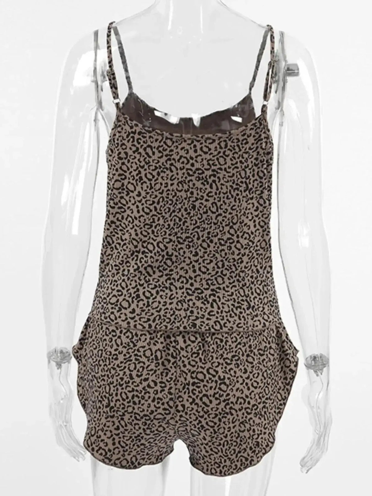 Women’s leopard print 3-piece lounge set with cami, shorts, and cardigan by Plush Fashion Hub, perfect for cozy, stylish lounging.