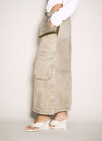 Luosophy women's cargo maxi skirt made of premium cotton, featuring adjustable straps and utility streetwear style.