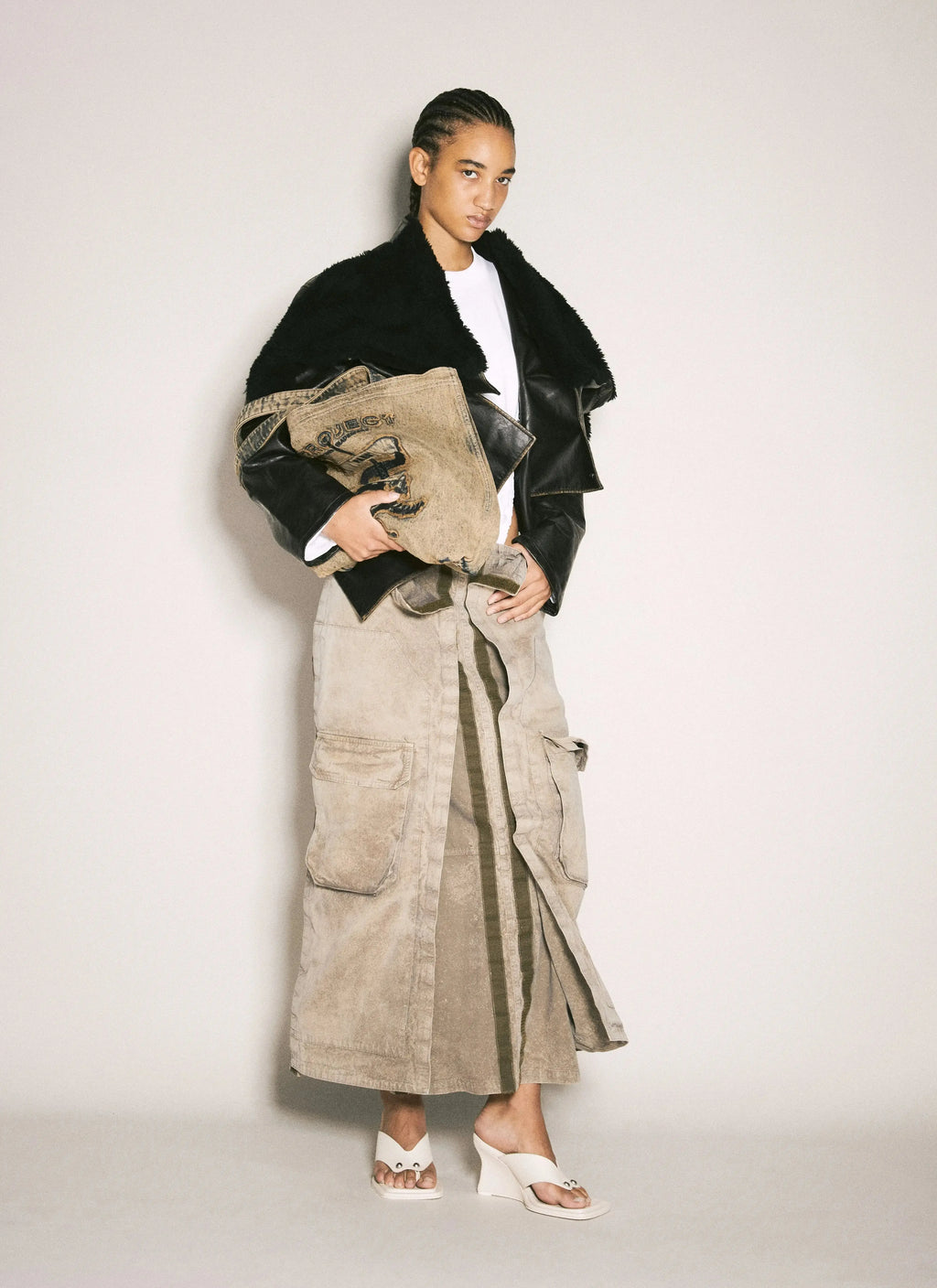 Luosophy women's cargo maxi skirt in premium cotton with adjustable waist, streetwear style, and utility-inspired design.