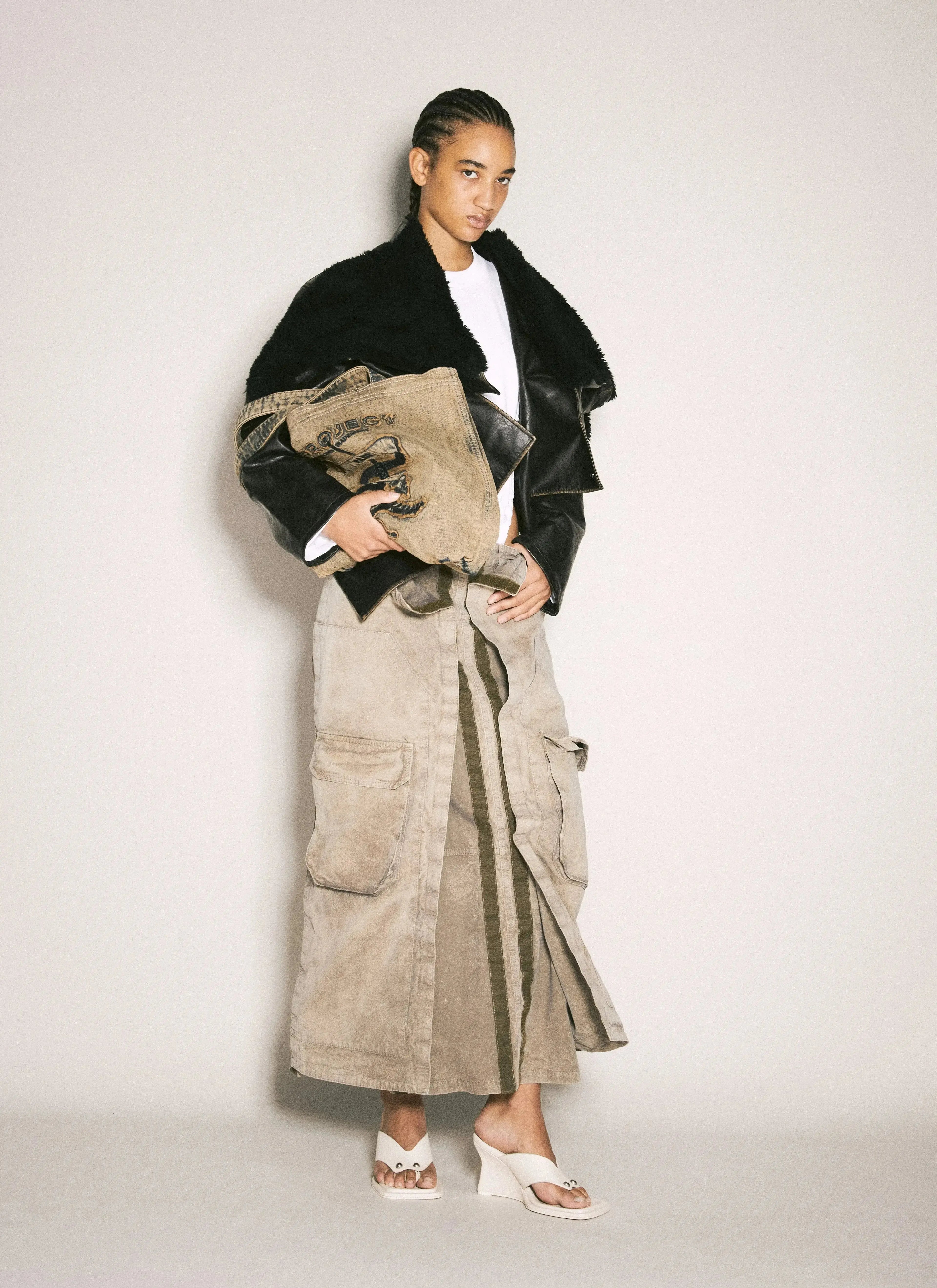 Luosophy women's cargo maxi skirt in premium cotton with adjustable waist, streetwear style, and utility-inspired design.