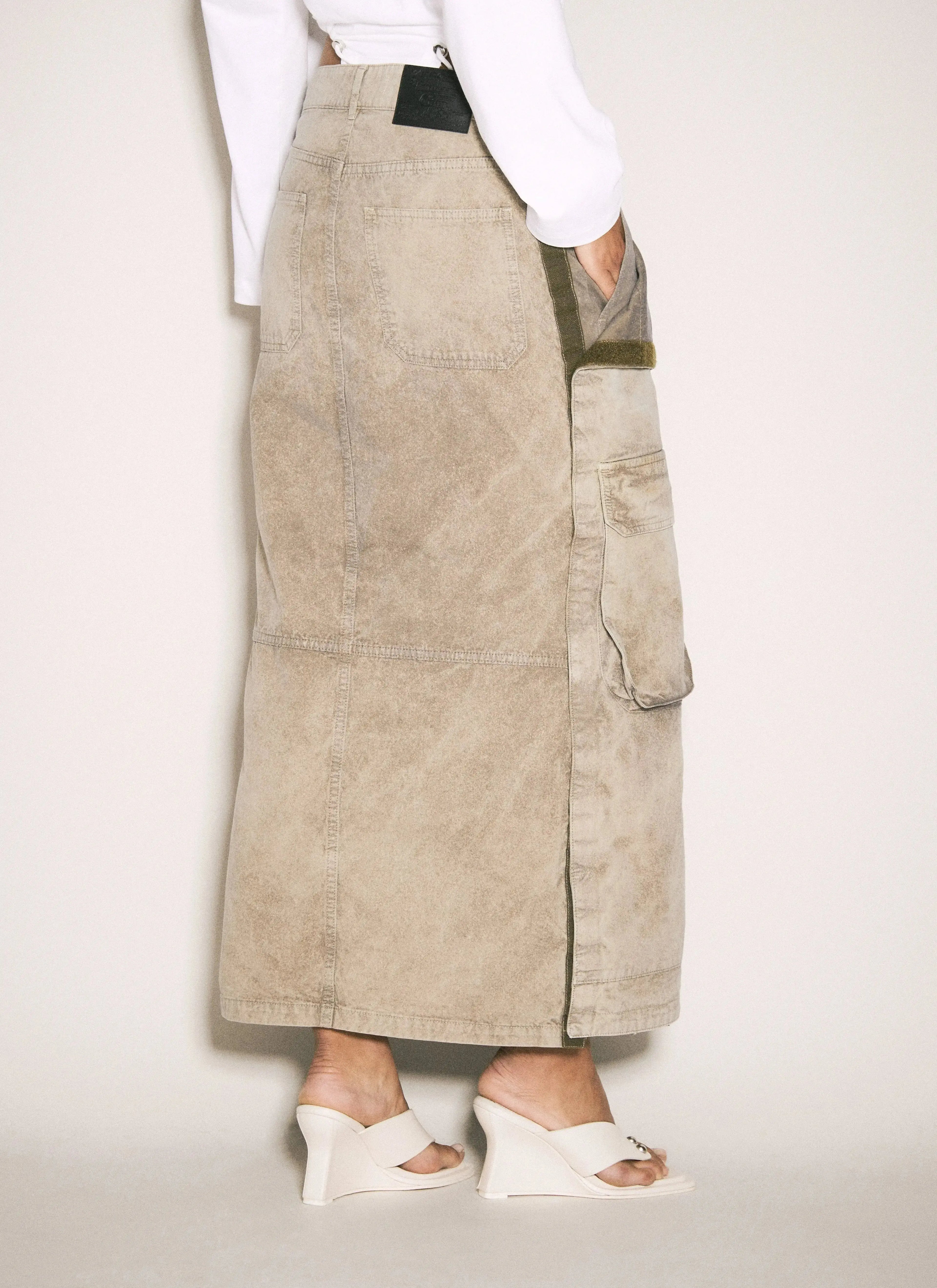 Women’s Y/Project cargo maxi skirt by Luosophy featuring adjustable waist, premium cotton fabric, streetwear-inspired design.