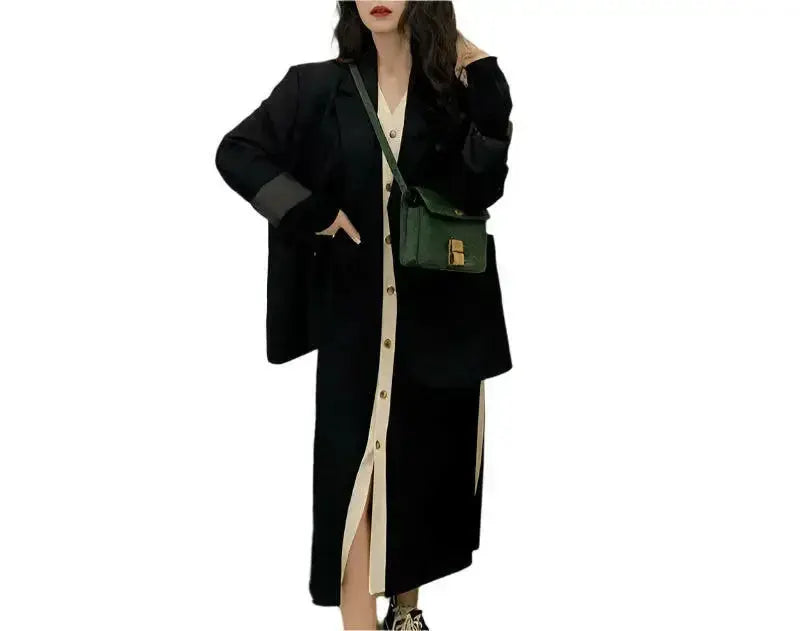 Women wearing a black long sleeve knitted A-line midi dress by Plush Fashion Hub, showcasing a stylish and comfortable knit dress look.