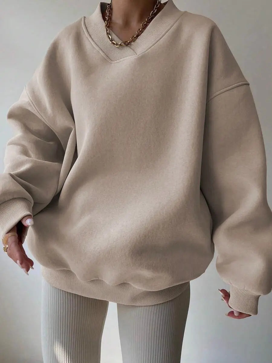 Women's Casual Solid Color Long Sleeve Crew Neck Sweater - Plush Fashion Hub