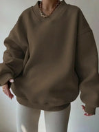 Women’s soft long sleeve crew neck sweater by Plush Fashion Hub, solid color casual knit pullover, cozy and stylish for everyday wear.