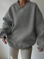 Women’s soft long sleeve crew neck sweater by Plush Fashion Hub, solid color casual knit pullover for women.