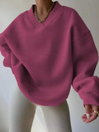 Women’s soft long sleeve crew neck sweater by Plush Fashion Hub, solid color casual knit pullover for everyday wear.
