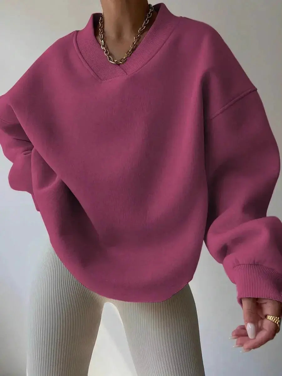 Women’s soft long sleeve crew neck sweater by Plush Fashion Hub, solid color casual knit pullover for everyday wear.
