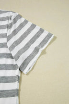 Women's casual striped V-neck midi T-shirt dress by Trendsi, featuring a comfortable fit and stylish design in soft fabric.