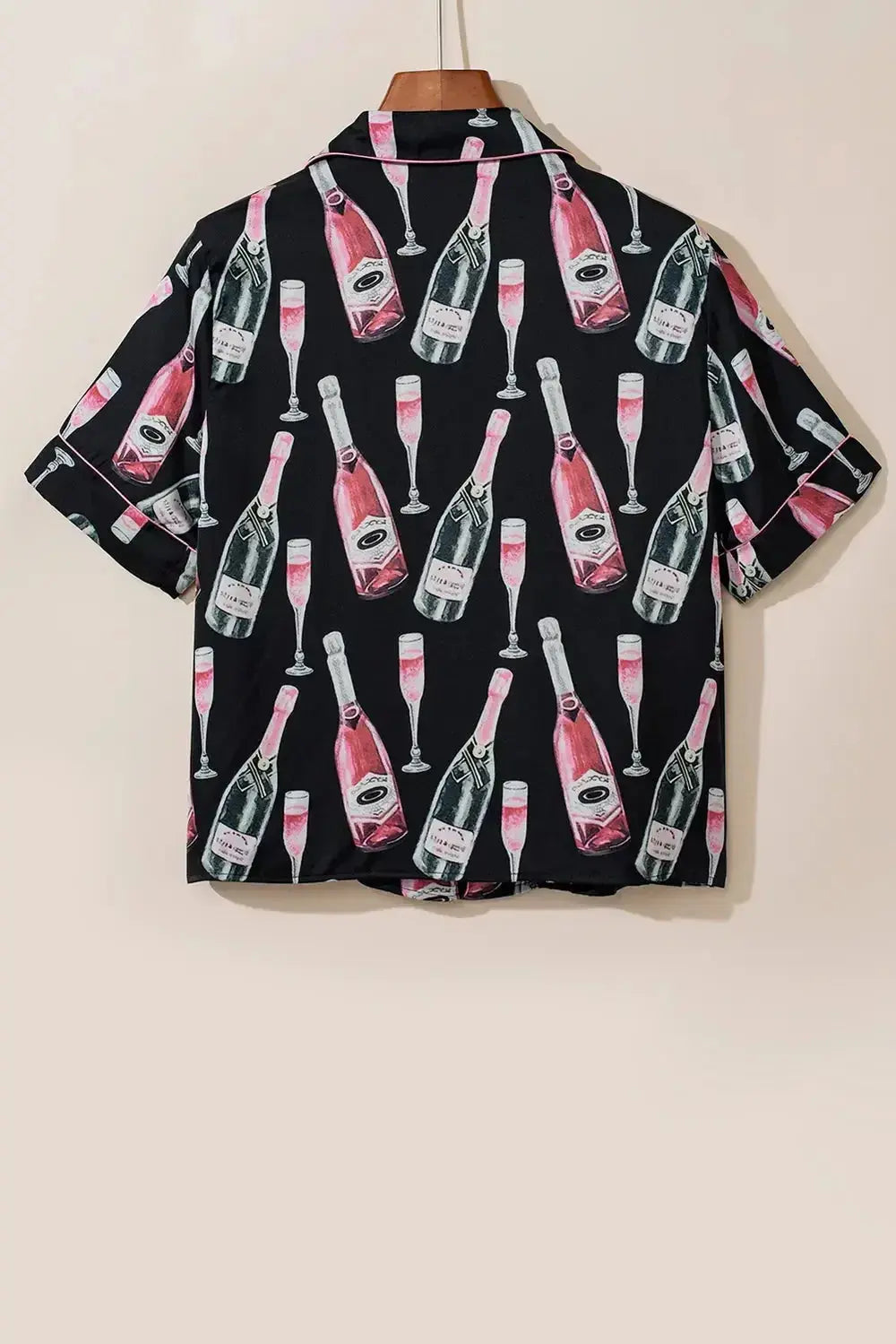 Women’s champagne print short sleeve pajama top and shorts lounge set by Plush Fashion Hub, cozy and stylish sleepwear ensemble.