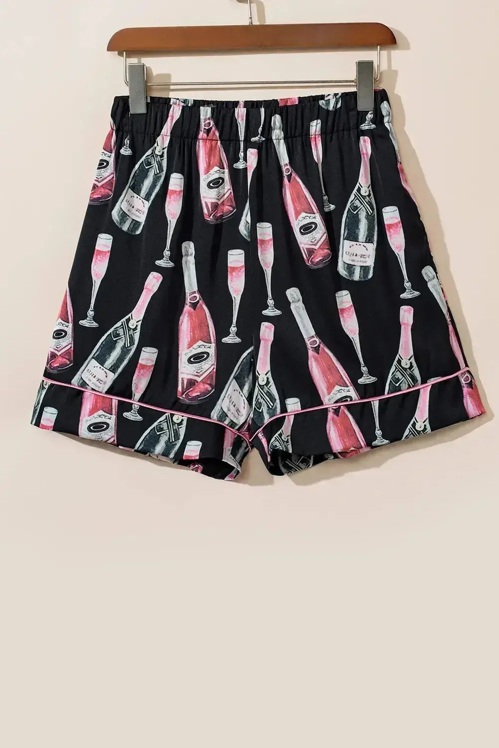 Women’s champagne print short sleeve pajama top and shorts lounge set by Plush Fashion Hub, featuring a stylish and comfortable sleepwear ensemble.