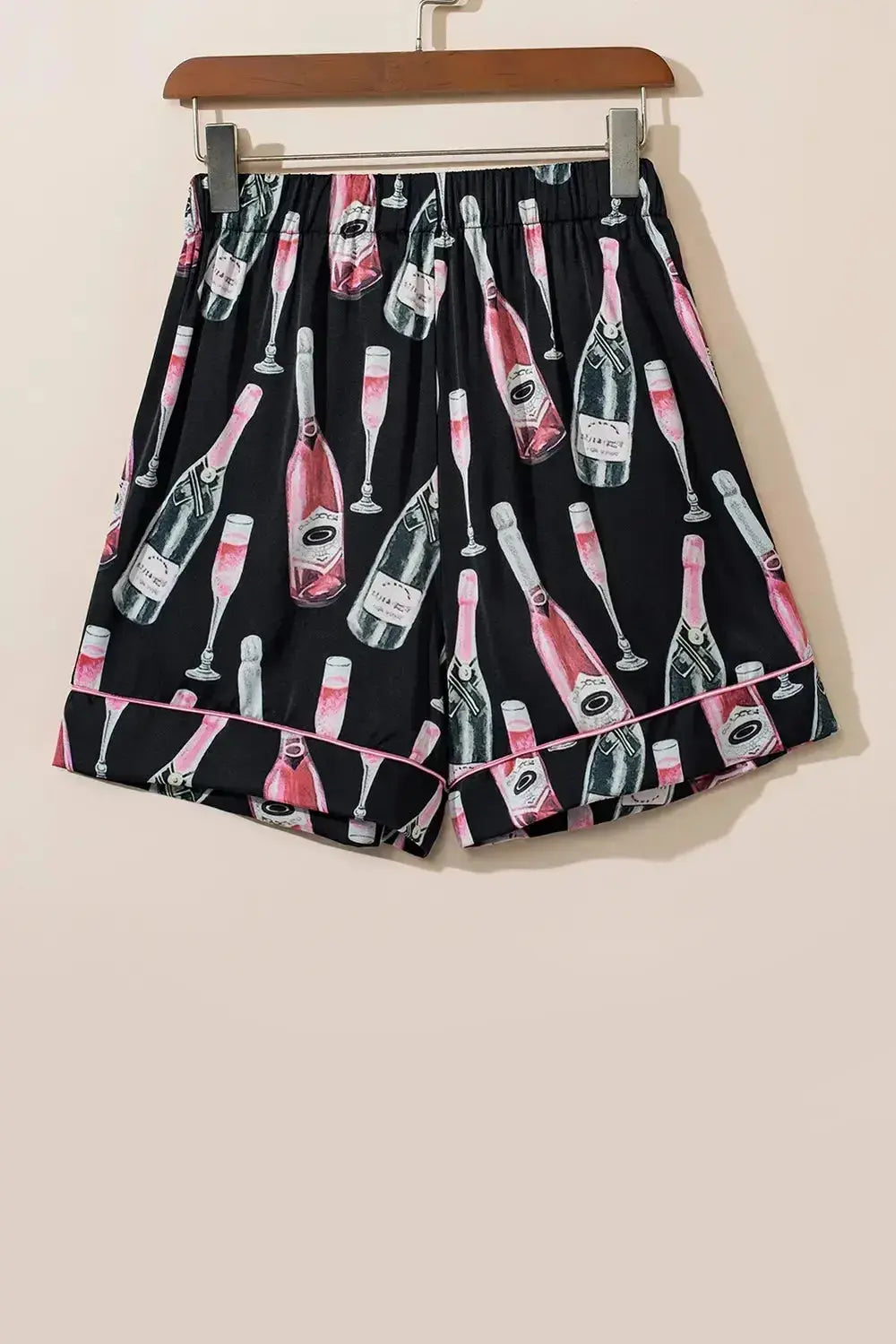 Women’s champagne print short sleeve pajama top and shorts lounge set by Plush Fashion Hub, comfortable sleepwear for women.