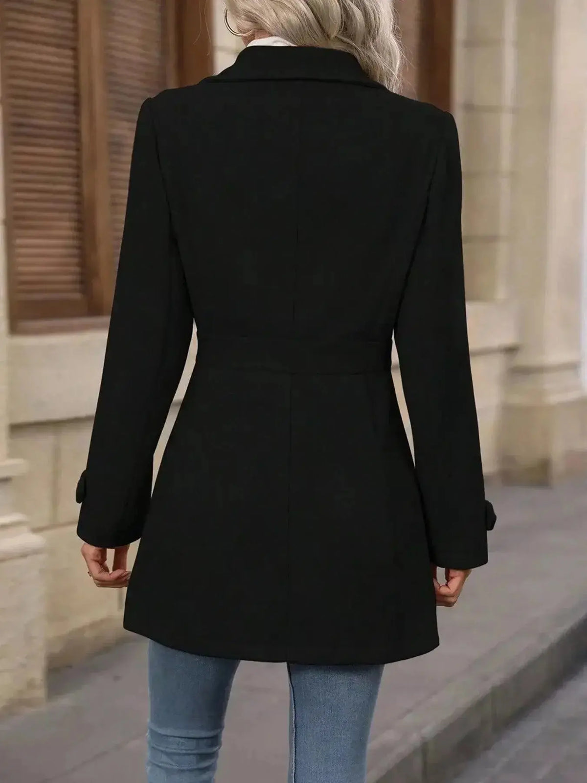 Women's long sleeve button-front layering coat by Plush Fashion Hub, stylish transitional outerwear for versatile wear.
