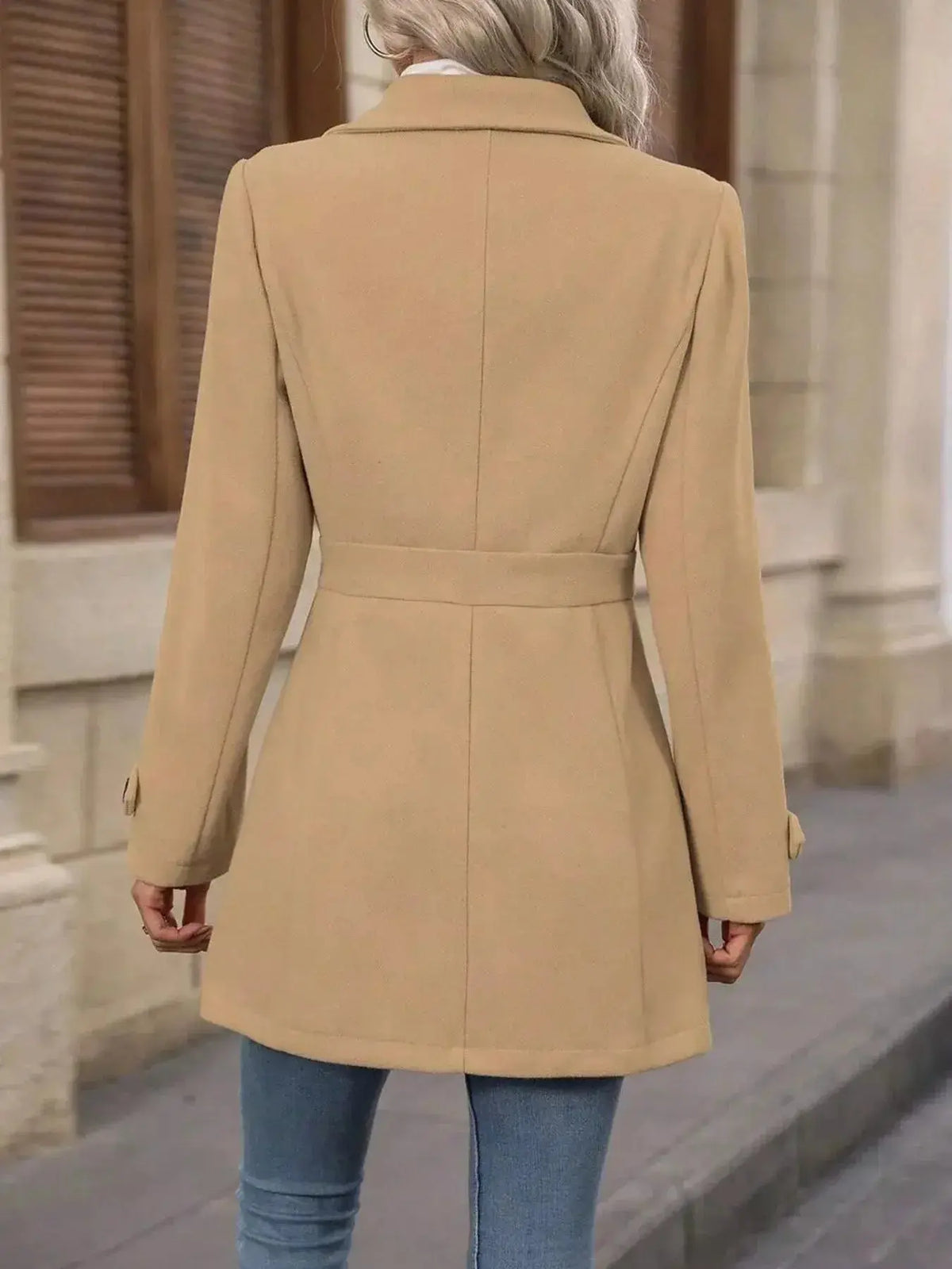 Women's long sleeve button-front layering coat by Plush Fashion Hub, stylish transitional outerwear for fall and winter.
