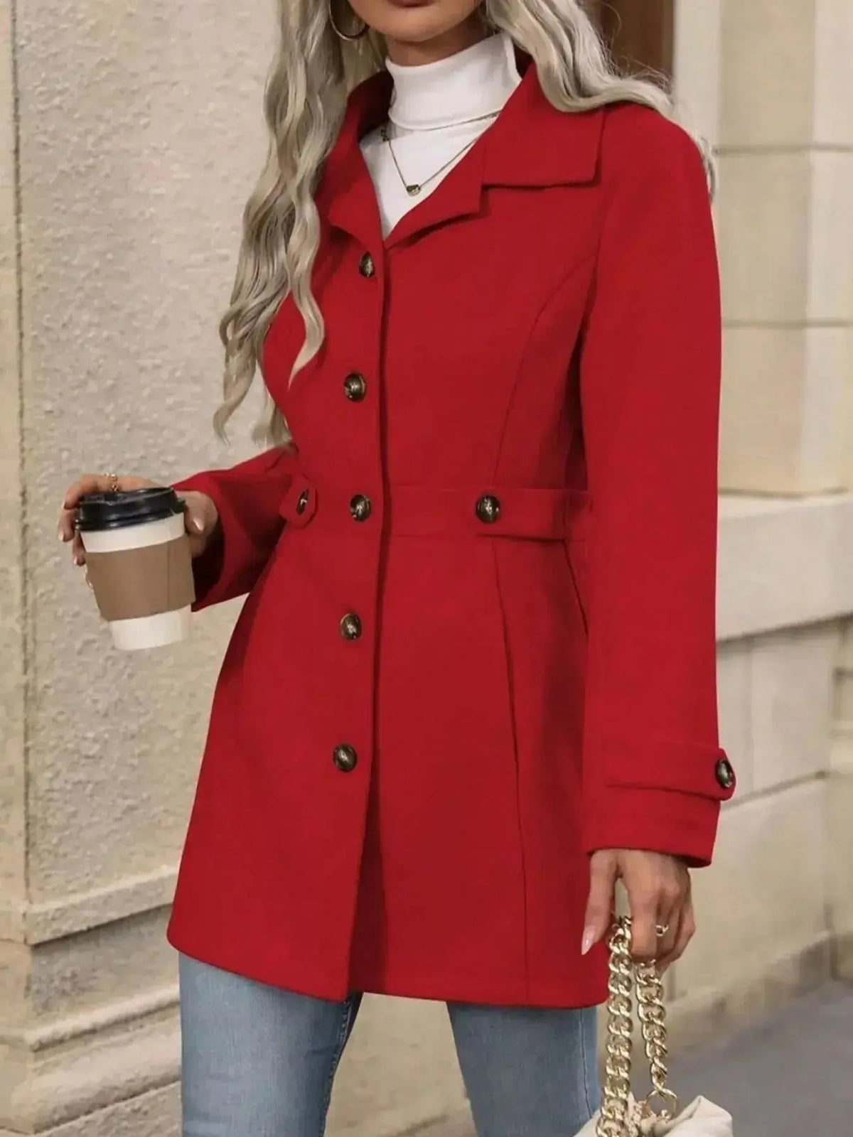 Women's Plush Fashion Hub long sleeve button-front layering coat, stylish transitional outerwear for women.