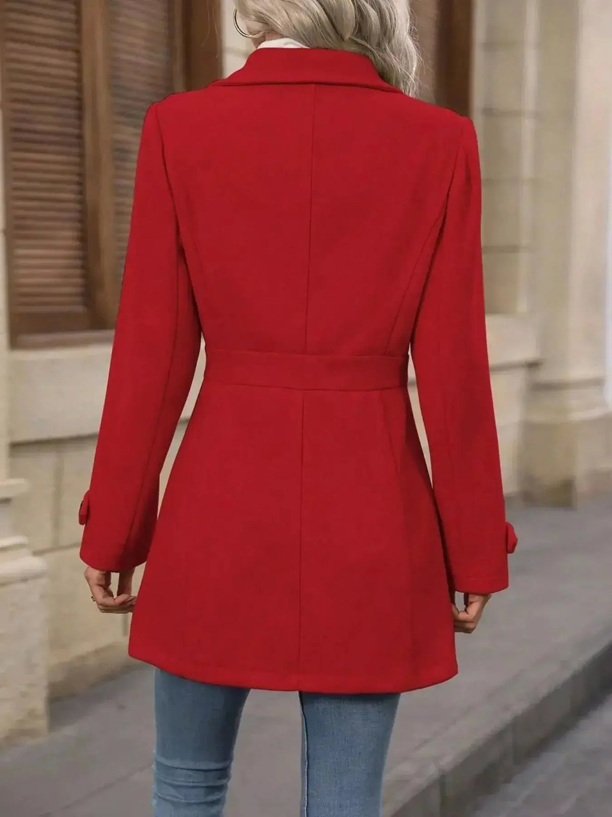 Women’s classic button-front long sleeve layering coat by Plush Fashion Hub, stylish transitional outerwear for women.