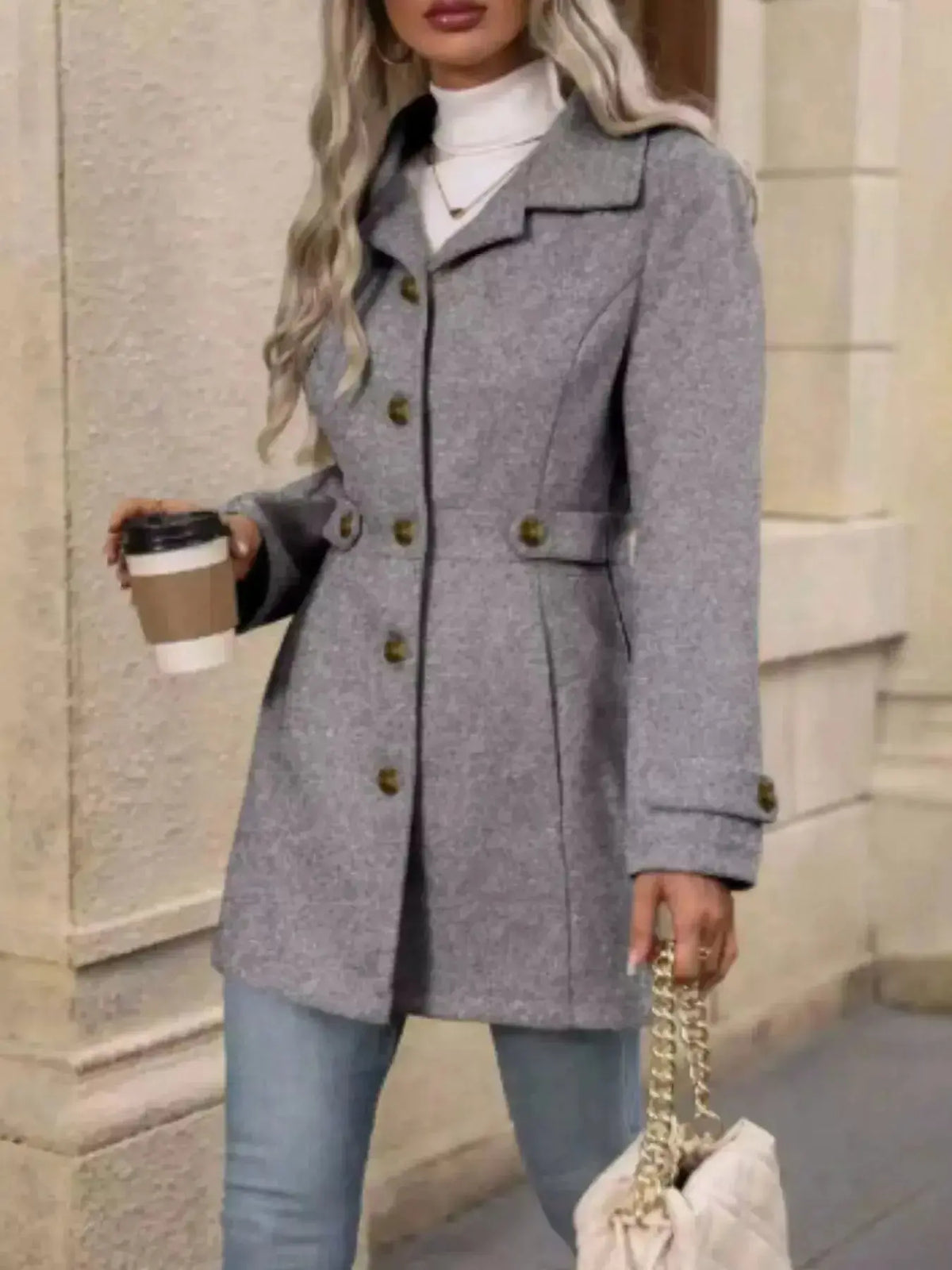 Women's Plush Fashion Hub classic button-front long sleeve layering coat, transitional outerwear for stylish layering.