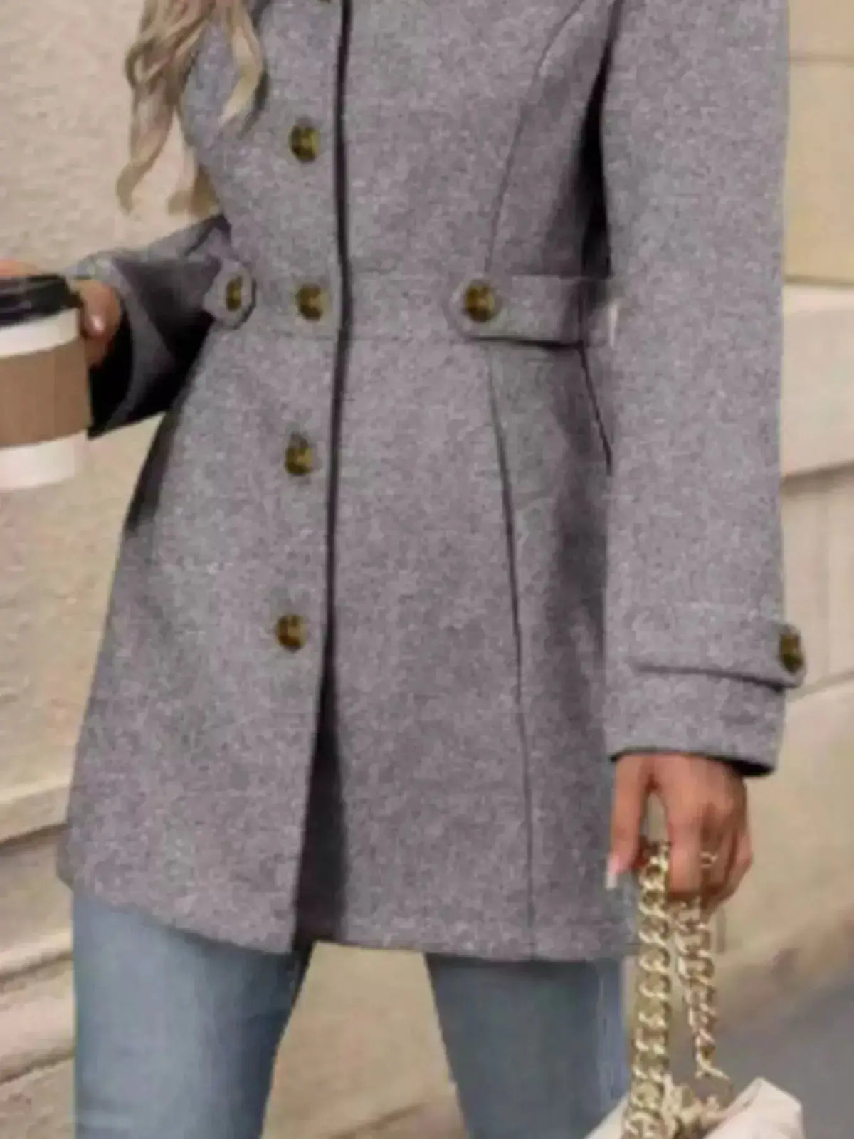 Women’s classic button-front long sleeve layering coat by Plush Fashion Hub, stylish transitional outerwear for women.