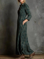 Women’s classic plaid button-down maxi dress with pockets, stylish and comfortable, by Trendsi, perfect for casual or everyday wear.