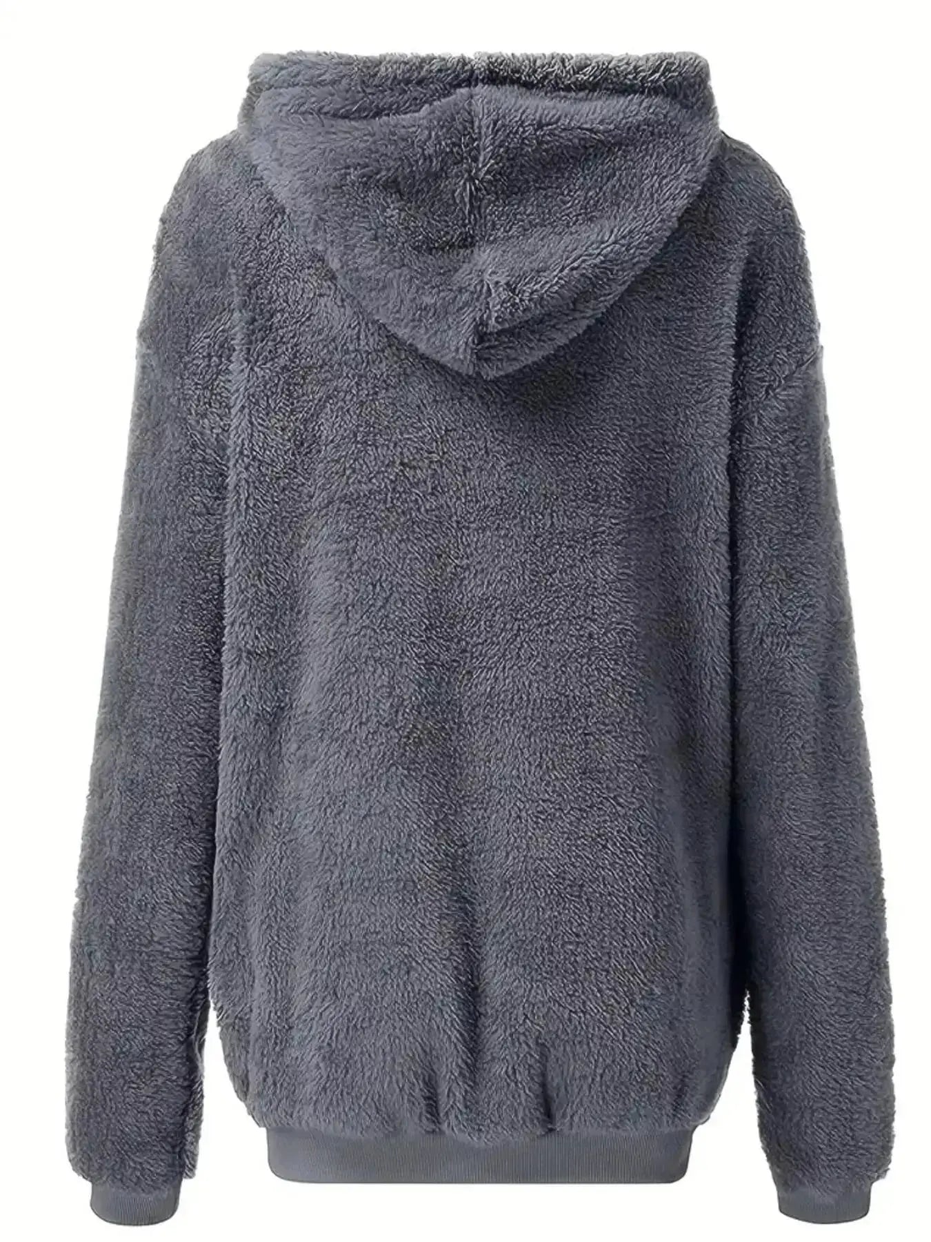 Women’s cozy fleece zip-up hoodie with drawstring, soft and plush sweater by Trendsi, ideal for casual wear and comfort.