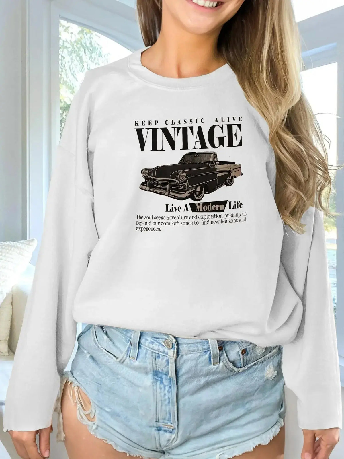 Women’s printed long sleeve hoodie sweatshirt by Plush Fashion Hub, soft casual pullover with colorful print and comfortable fit.