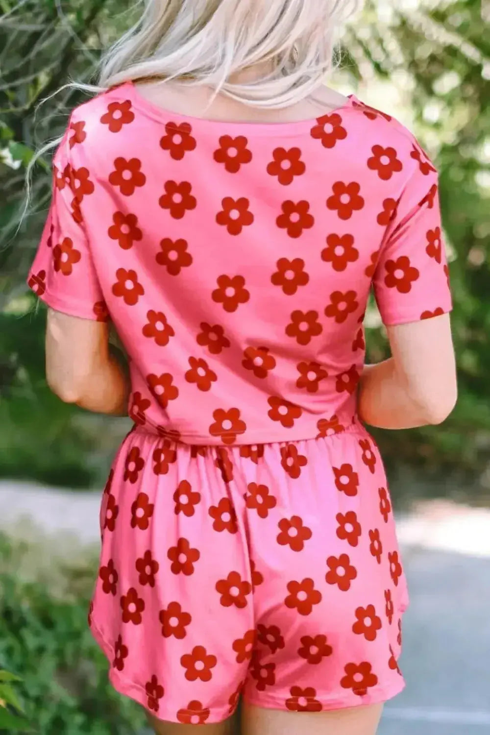 Women’s floral print cropped tee and shorts pajama lounge set by Plush Fashion Hub, comfortable and stylish sleepwear for women.