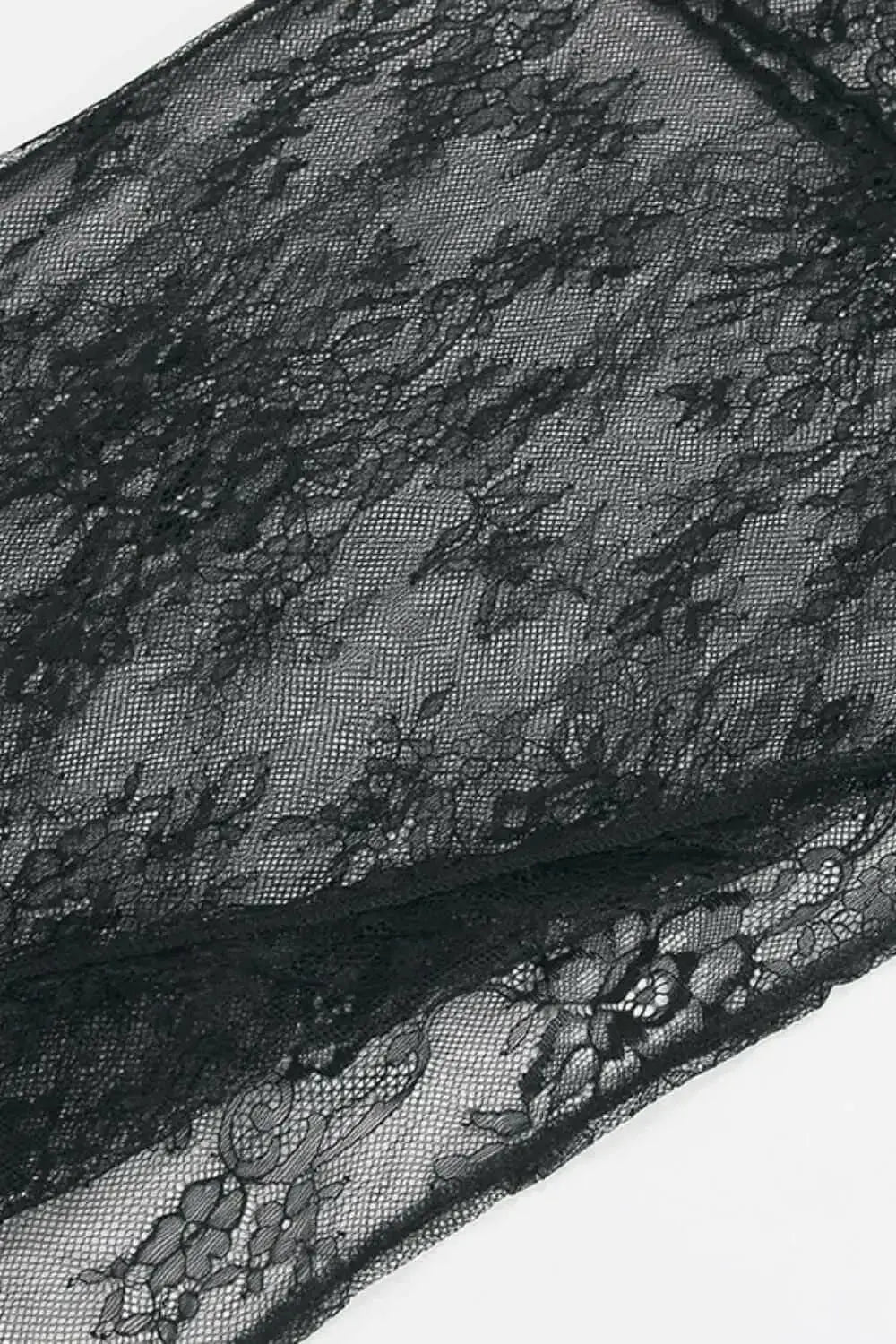 Women’s fringe lace sheer long sleeve floral blouse top by Plush Fashion Hub, featuring elegant floral pattern and delicate lace details.