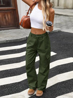 Women's high-rise wide-leg cargo jeans by Trendsi featuring trendy utility denim style and multiple pocket details.