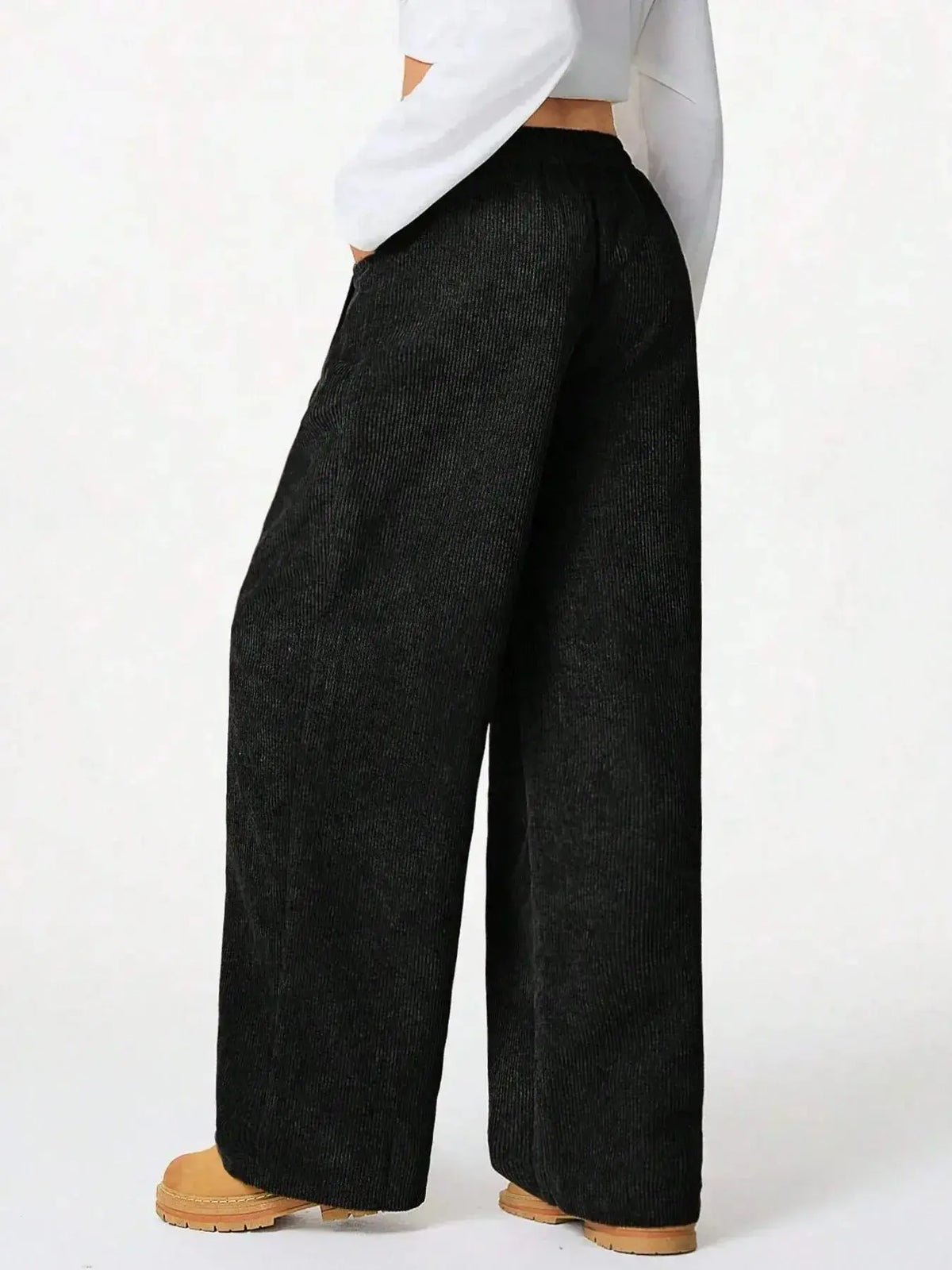 Women’s high-waisted wide-leg lounge pants by Plush Fashion Hub with drawstring waist, perfect for casual wear and comfort.