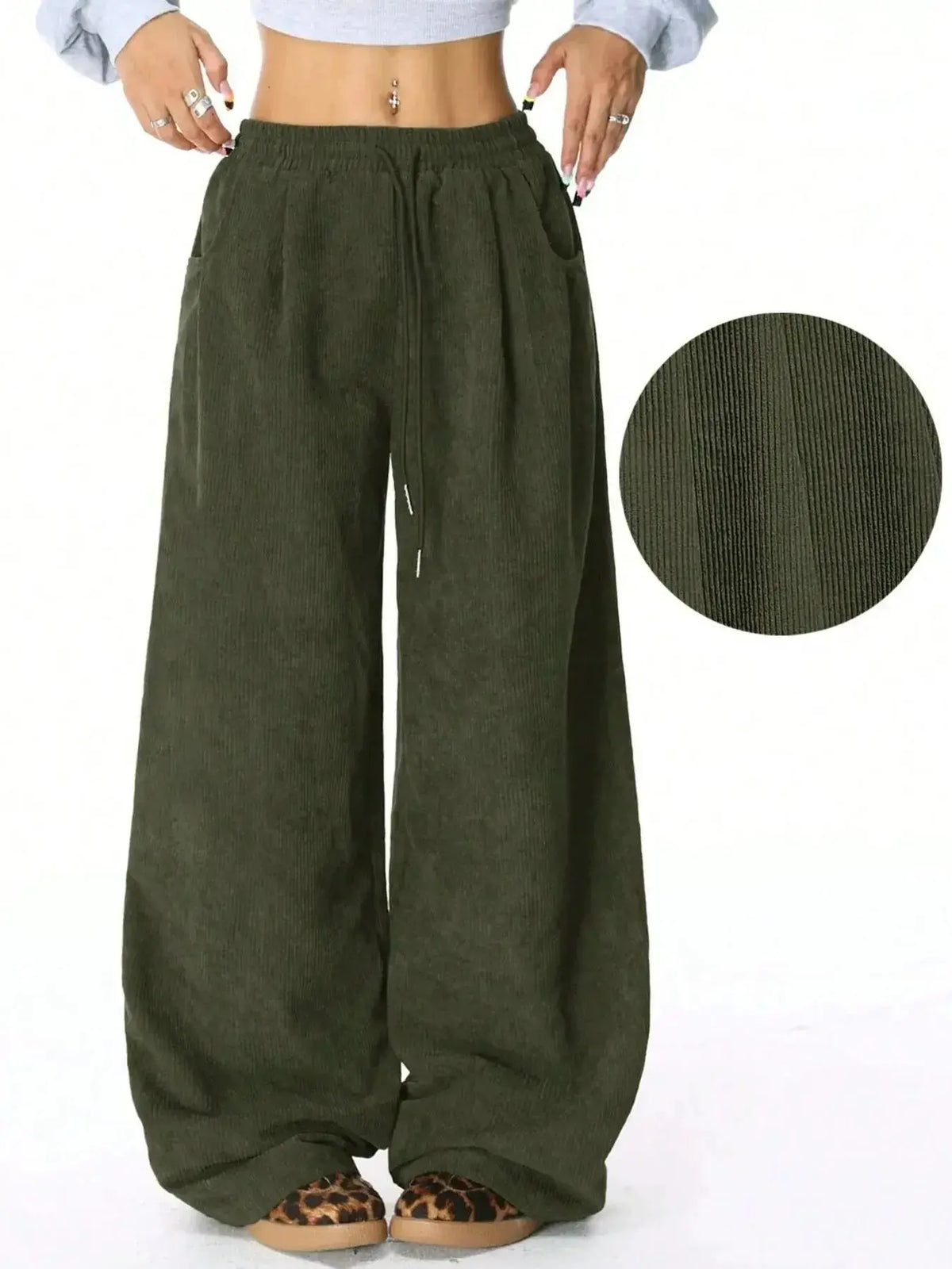 Women’s high-waisted wide-leg lounge pants with drawstring closure, comfortable casual wear by Plush Fashion Hub.